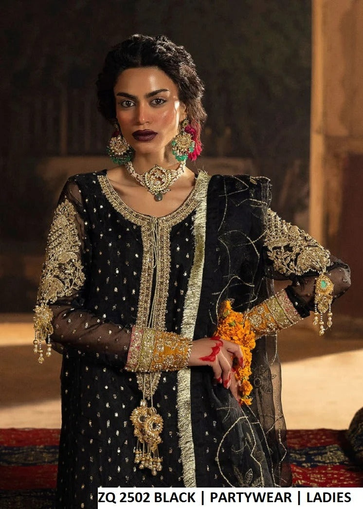 Black embroidered partywear outfit detail