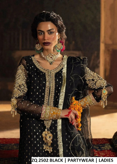 Black embroidered partywear outfit detail