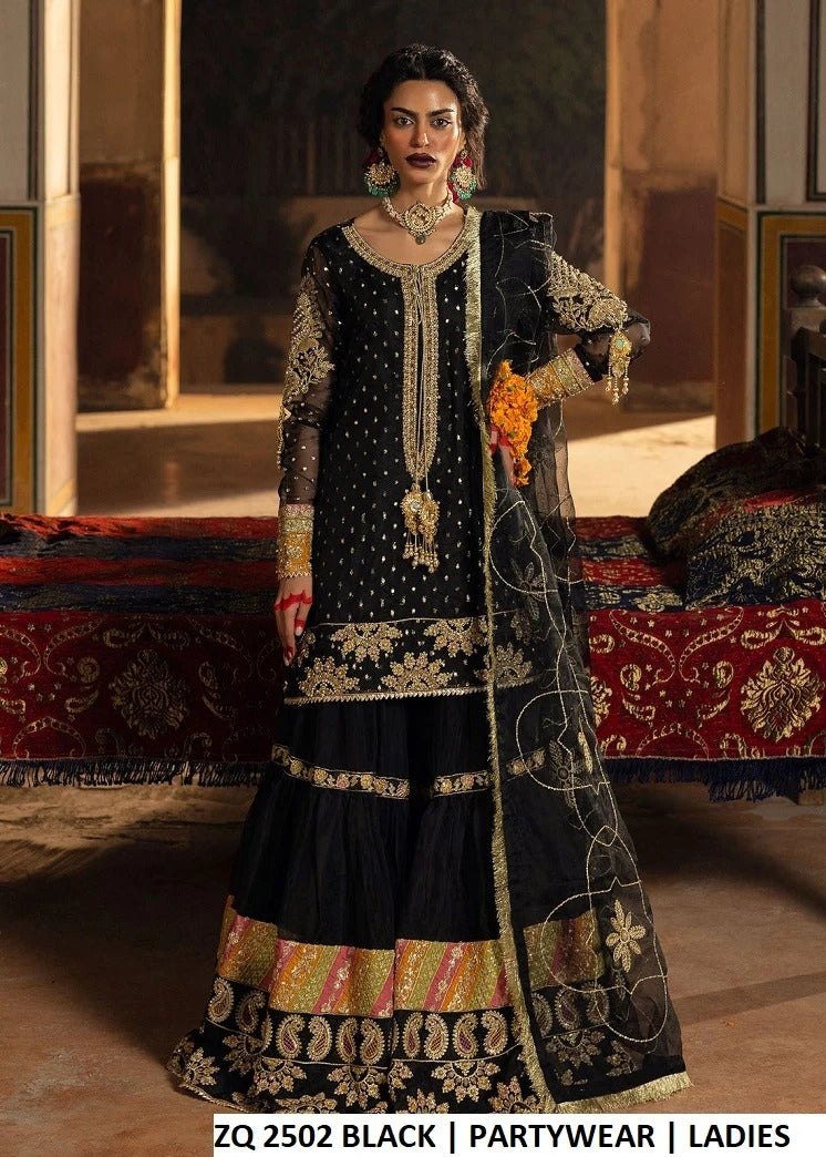 Black embroidered partywear set full look