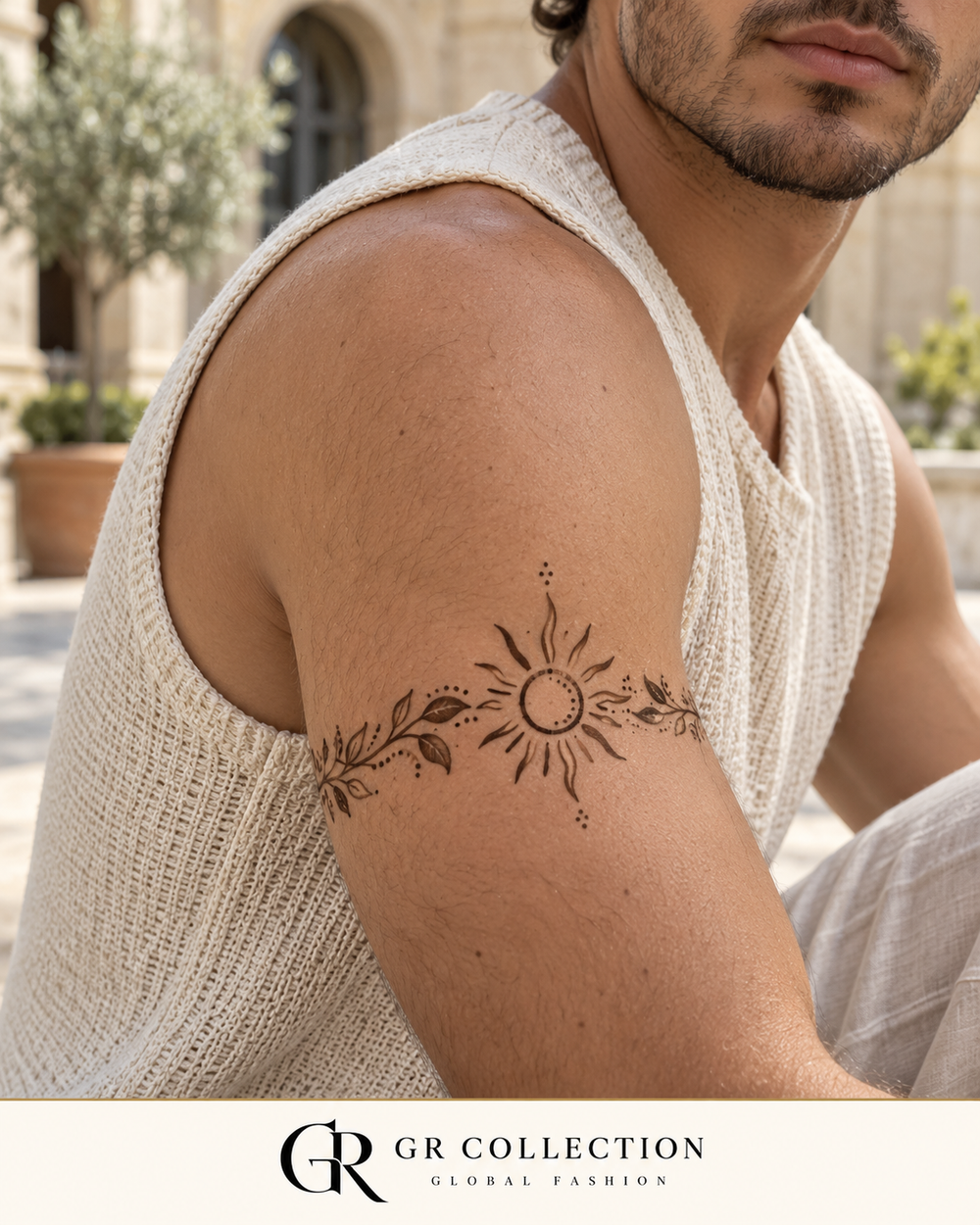 GR Collection design concept: a sun and leaf temporary body-art arm band.