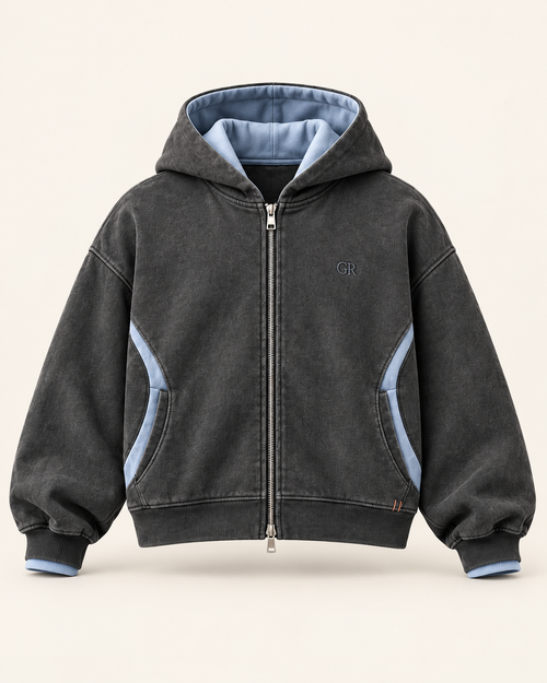Afterhours Zip in Washed Charcoal / Cloud Blue — individual front design preview