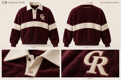 Club Fleece — front, back and detail design views