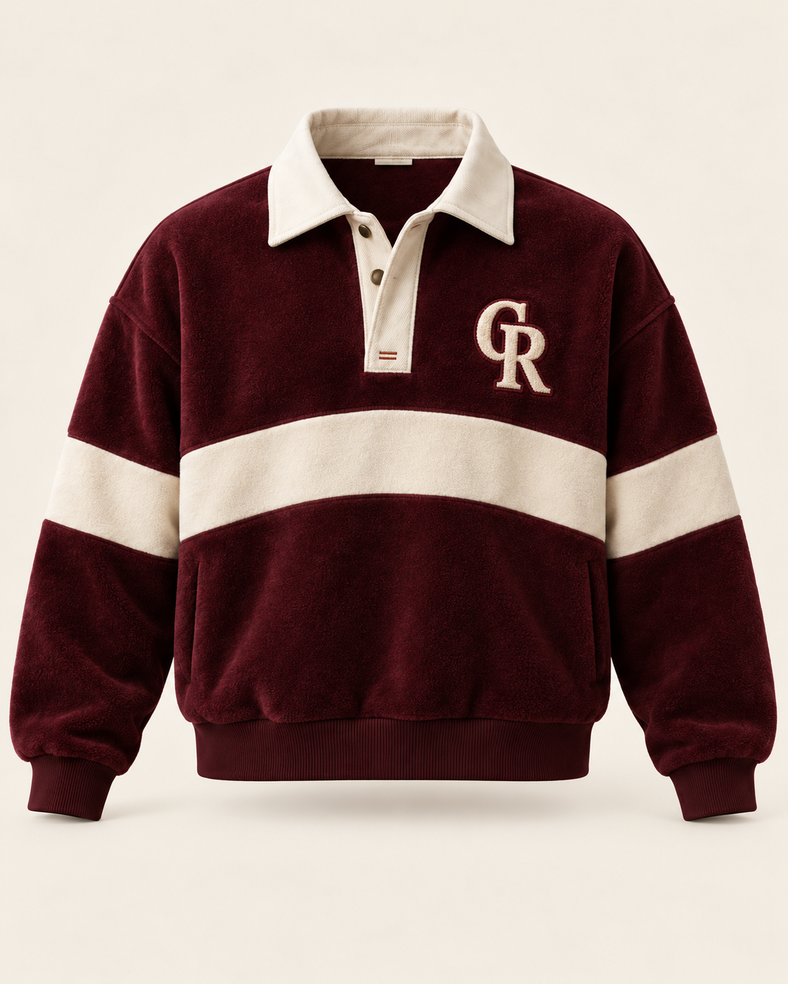 Club Fleece in Oxblood / Ivory — individual front design preview
