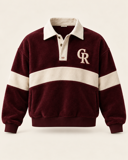 Club Fleece in Oxblood / Ivory — individual front design preview