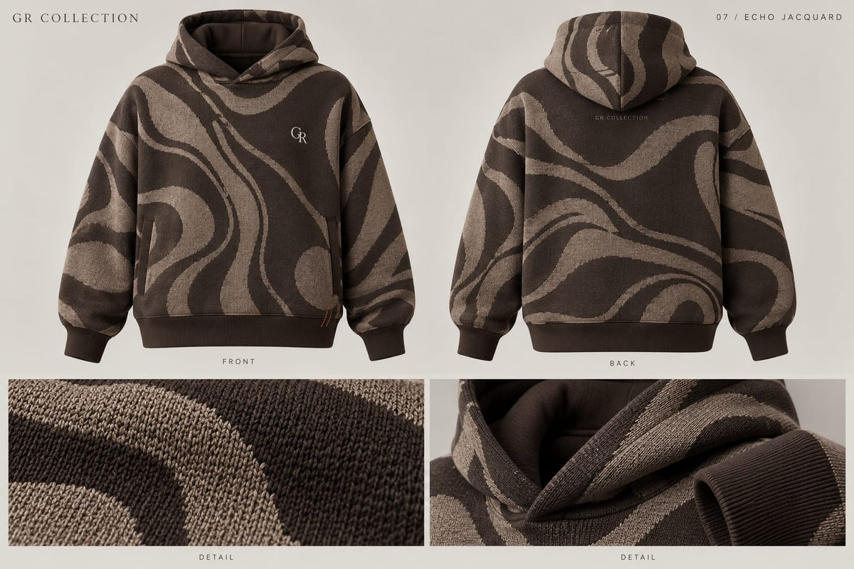 Echo Jacquard — front, back and detail design views