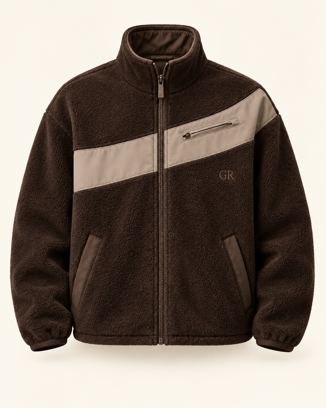 Strata Fleece in Espresso / Mushroom — individual front design preview