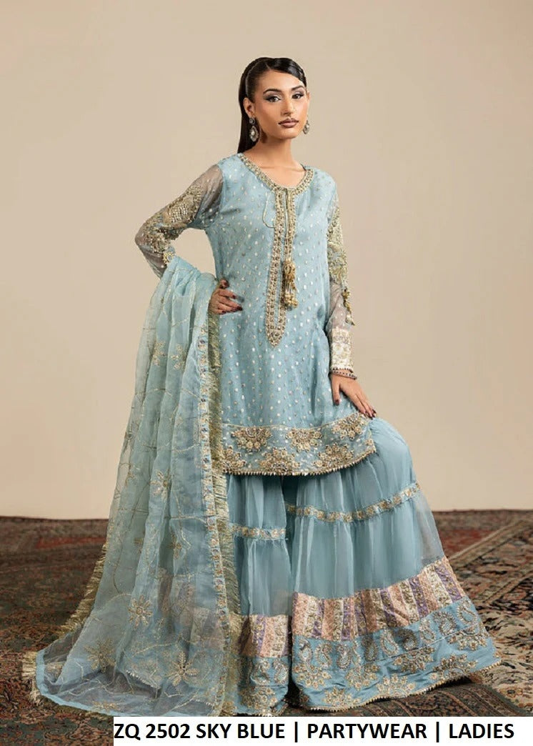 Sky blue embroidered partywear set