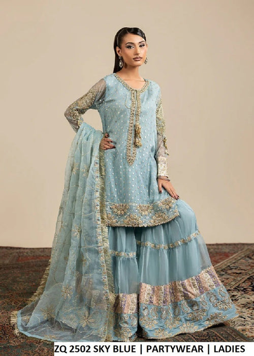 Sky blue embroidered partywear set